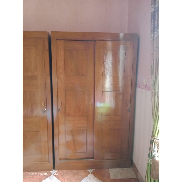 Lemari Sleding pintu 2 || lemari pakaian sleding pintu 2 || kayu jati || alkafurni
