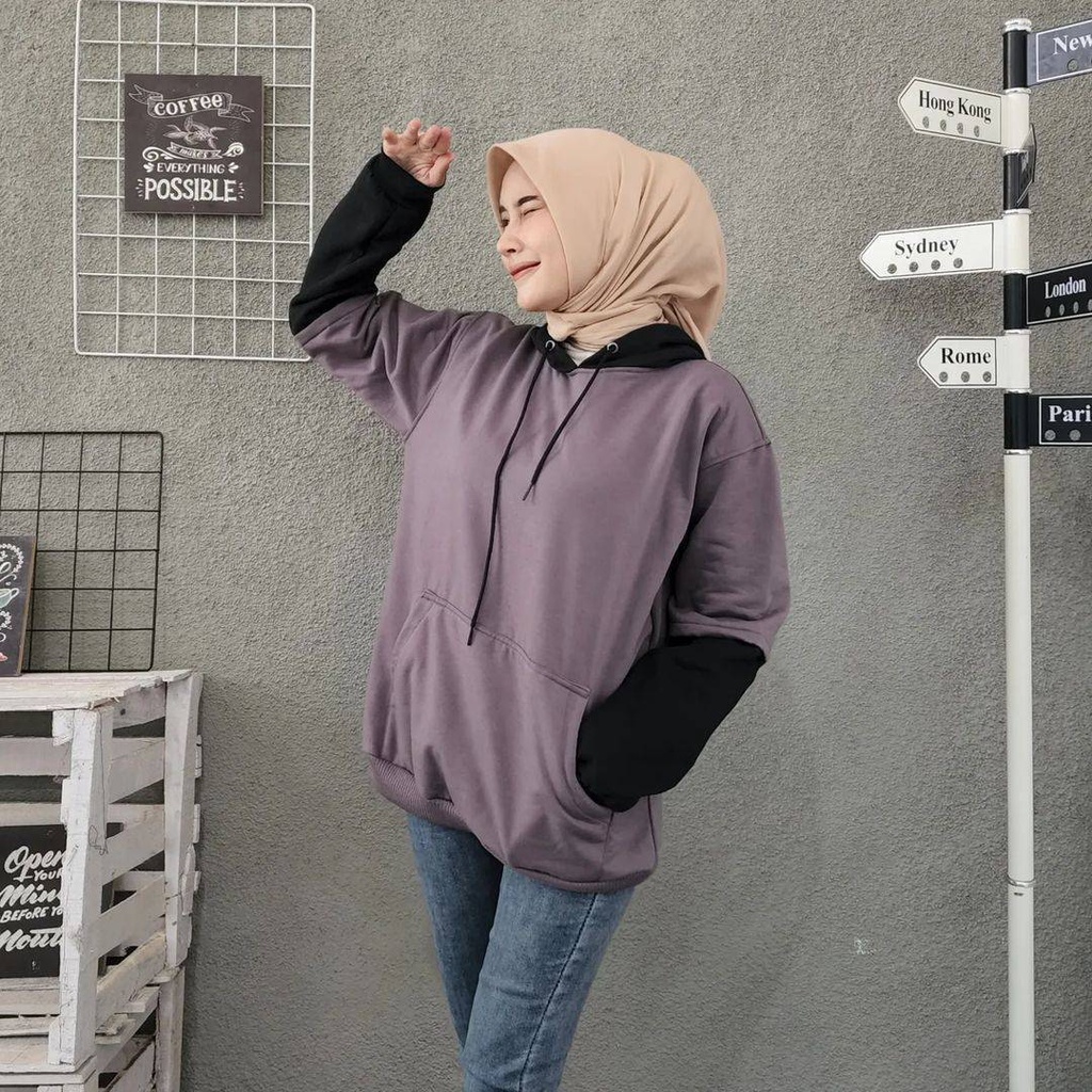 COMBINE Hoodie Oversize Sweater Pria Wanita Outerwear Polos 2 Tone Jacket OOTD Casual Korean Style