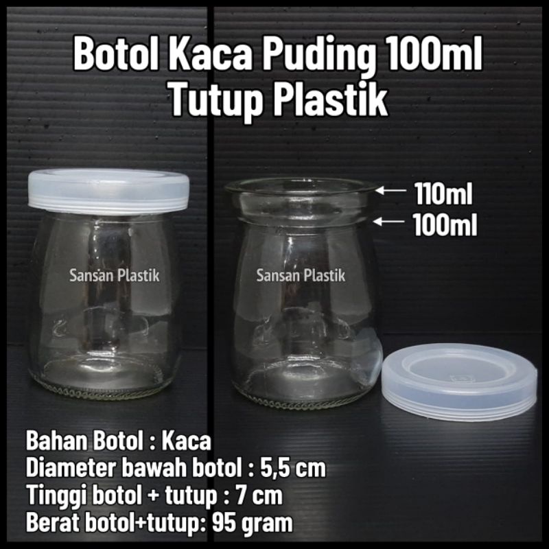 Botol Kaca Puding 100 ml Tutup Plastik / Toples Kaca Jelly 100ml