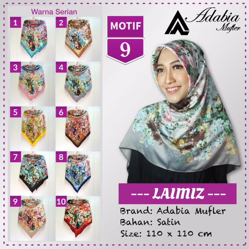 Jilbab Segiempat Satin Lamiz Laimiz motif 9 By Adabia Hijab Scarf