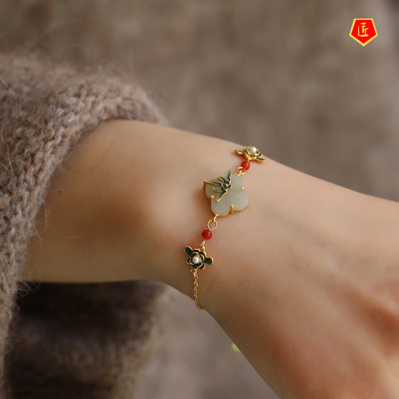 [Ready Stock]Four-Leaf Clover Bracelet Female Gold Retro Chinese Style