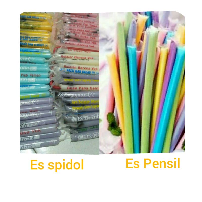 Plastik es spidol sablon isi 100 dan plastik es pensil mini isi 100 pcs