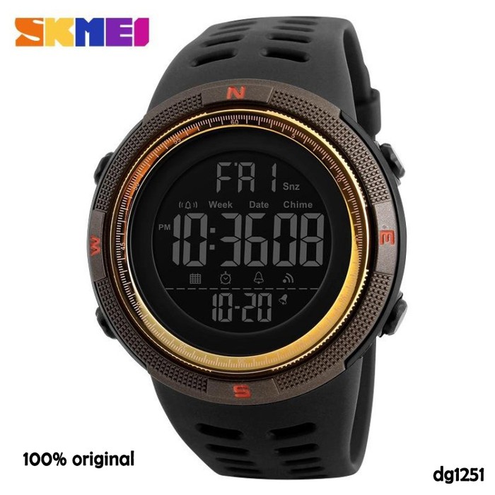 jam tangan pria digital sport original 1251 brown gold SKMEI