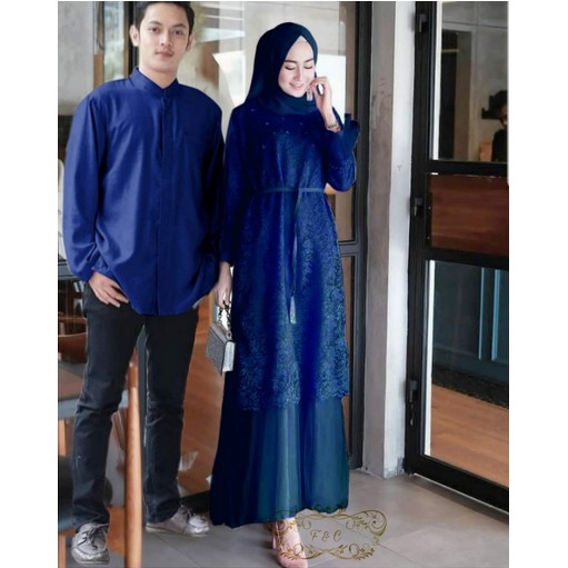 Baju Couple Pasangan Terbaru 2022  Gamis Brukat Kondangan Kapel Keluarga Suami Istri Baju Couple Pas