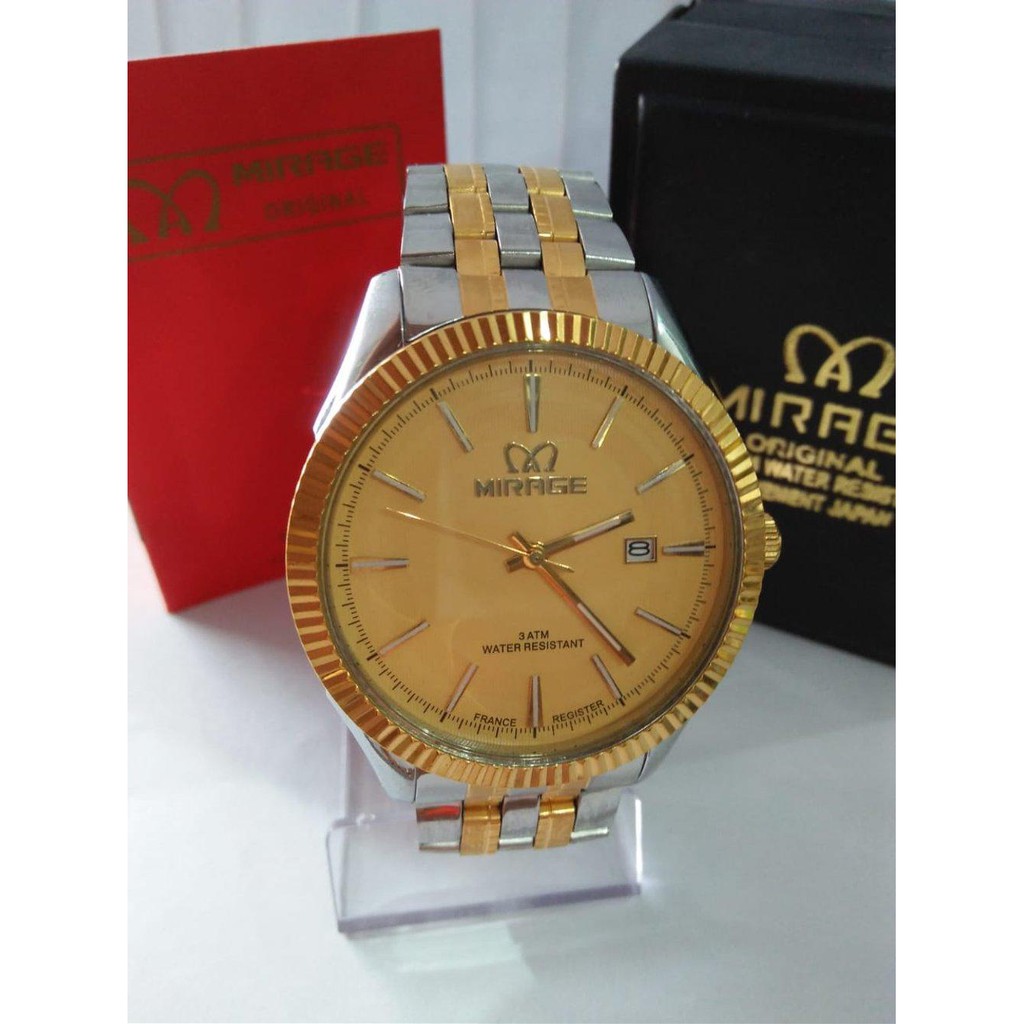 Dijual JAM TANGAN MIRAGE 8467 PRIA SILVER COMBI GOLD ORIGINAL Berkualitas