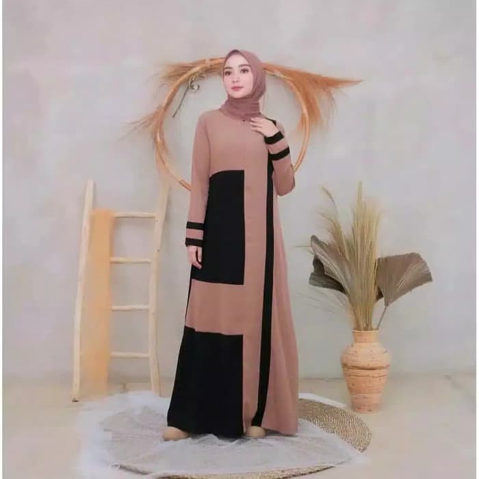 BAJU MUSLIM WANITA MINA MAXI DRESS COKLAT SUSU DAN HITAM