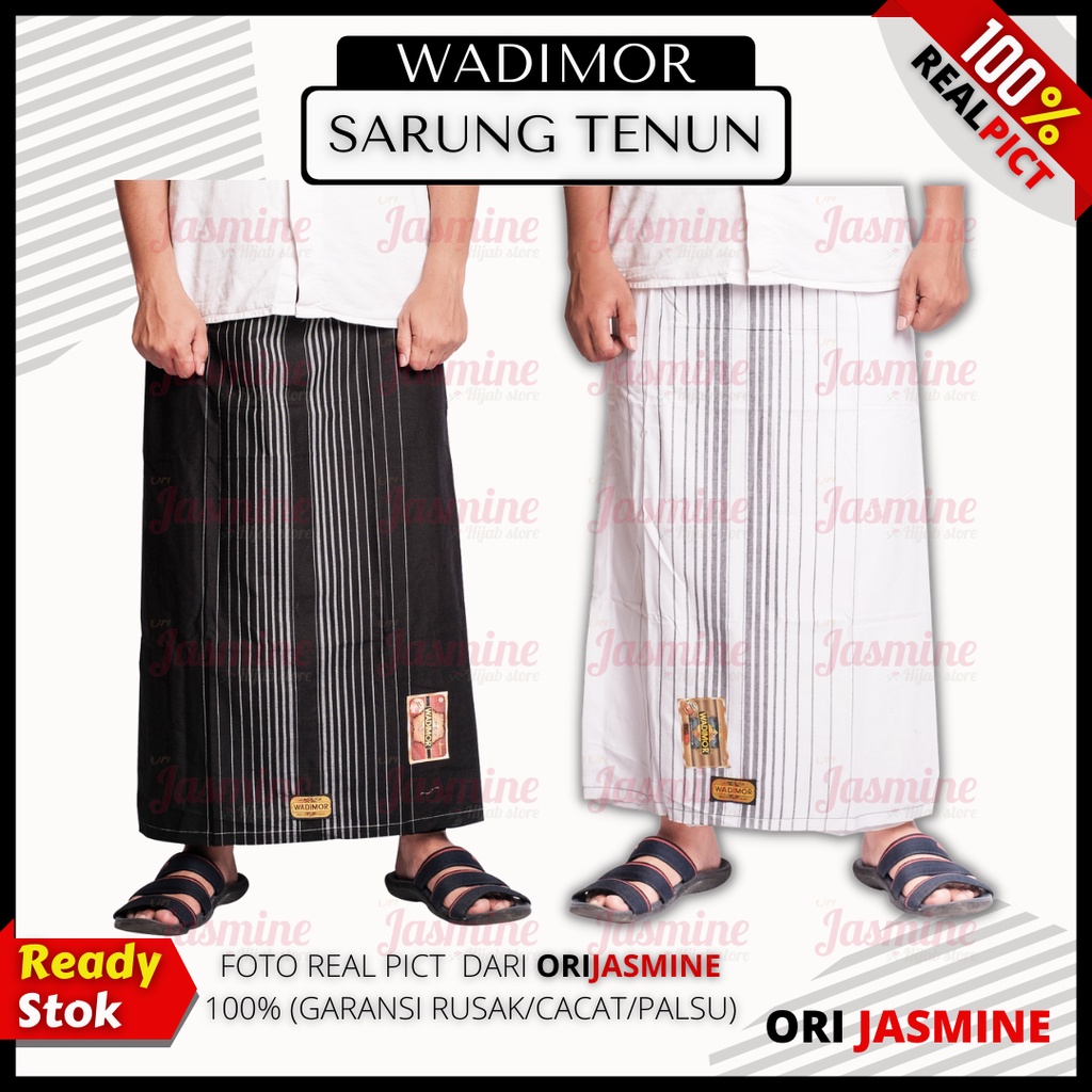 Sarung Wadimor Hitam Putih Polos Tumpal Salur Kain Tenun Sholat Pesantren Santri Dewasa Pria Laki Cowok