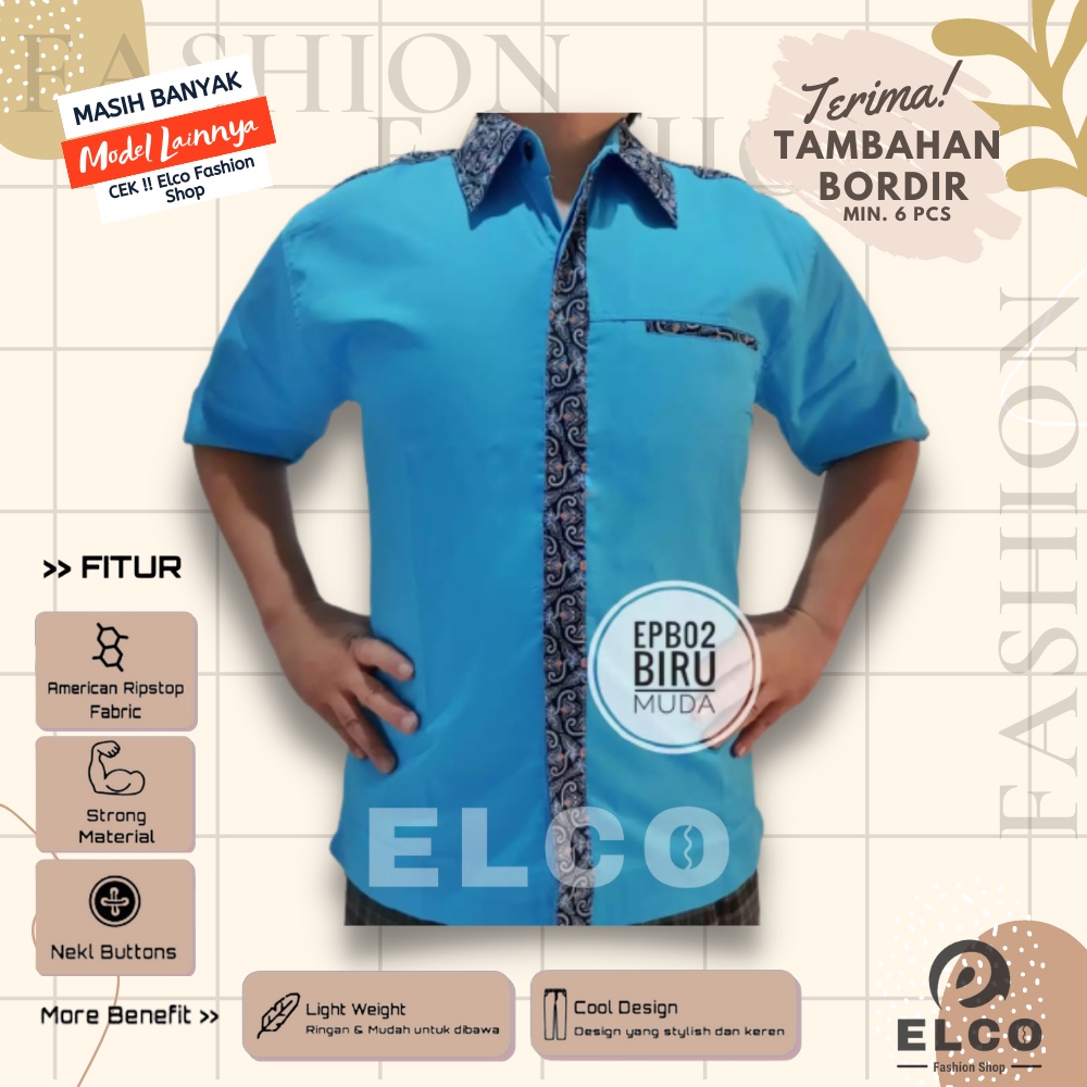 Seragam kemeja baju kerja biru list batik baju pdh kombinasi kantor promosi event perusahaan komunit