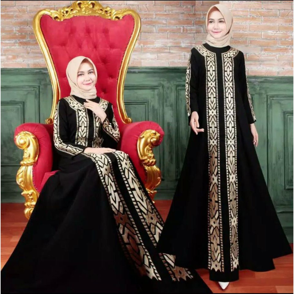 Abaya Hitam Bordir Gamis Hitam  Polos Wanita Arabian