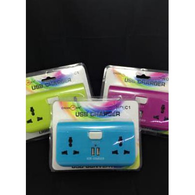 2407G Steker Universal 2 Colokan Listrik 2 Usb / Usb Charger Converter Buy