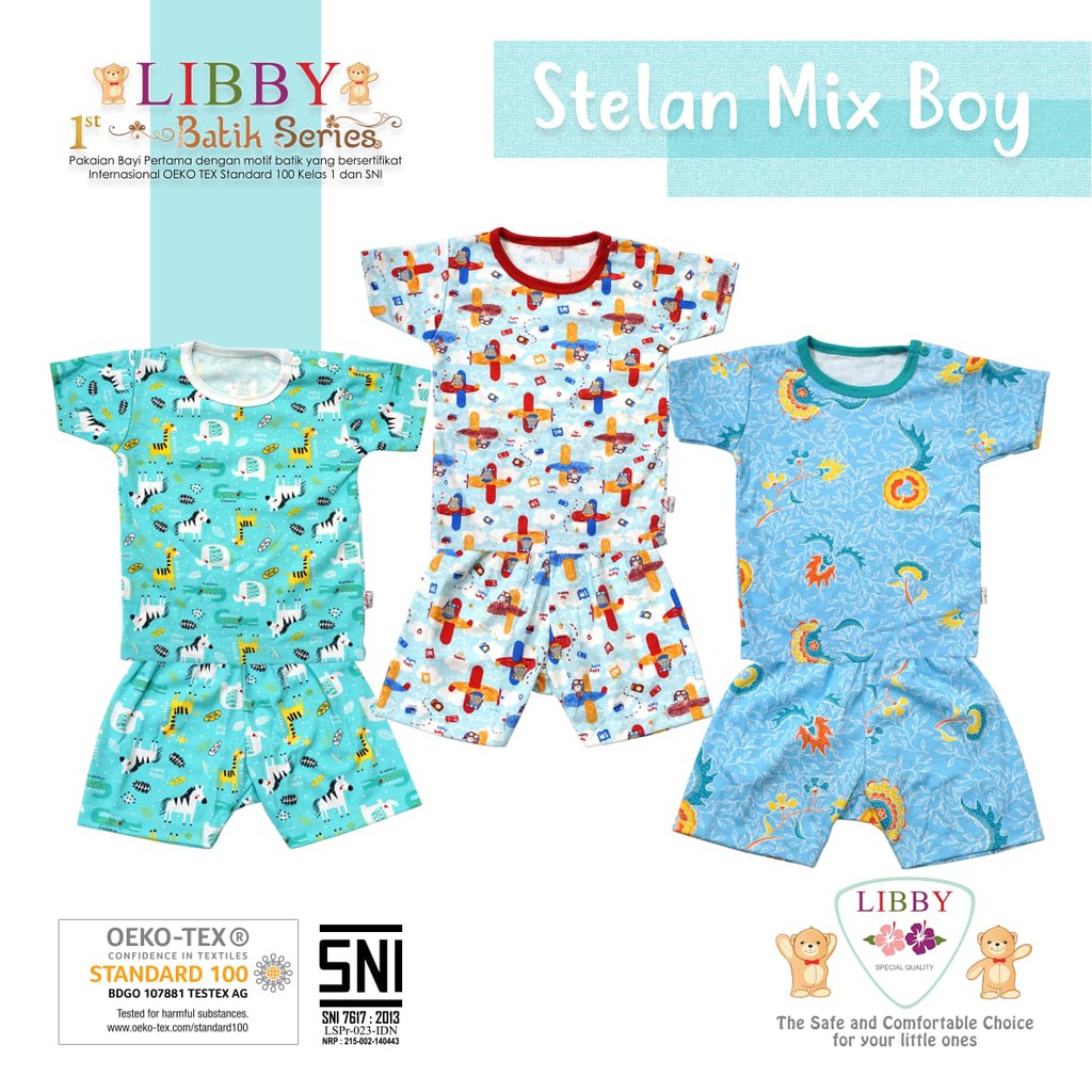 LIBBY SETELAN Baju Anak Bayi OBLONG PENDEK Celana Pendek S M L (9-24M)