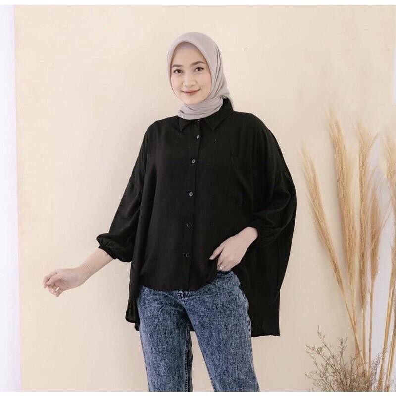 Kemeja Oversize Wanita Kemeja Rayon Oversize Korea Kemeja Polos Lengan Panjang Bigsize Ld 130