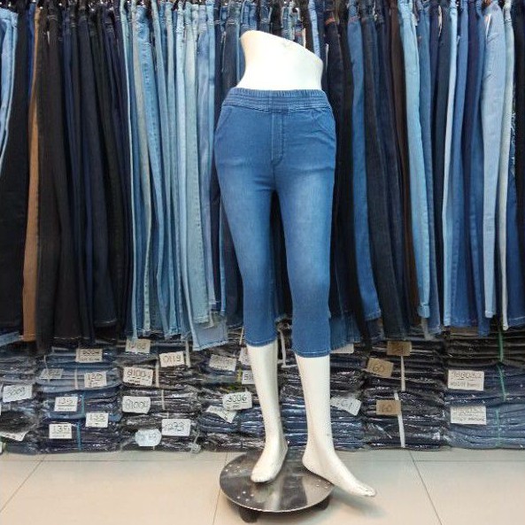 Legging jeans pinggang karet 7/8