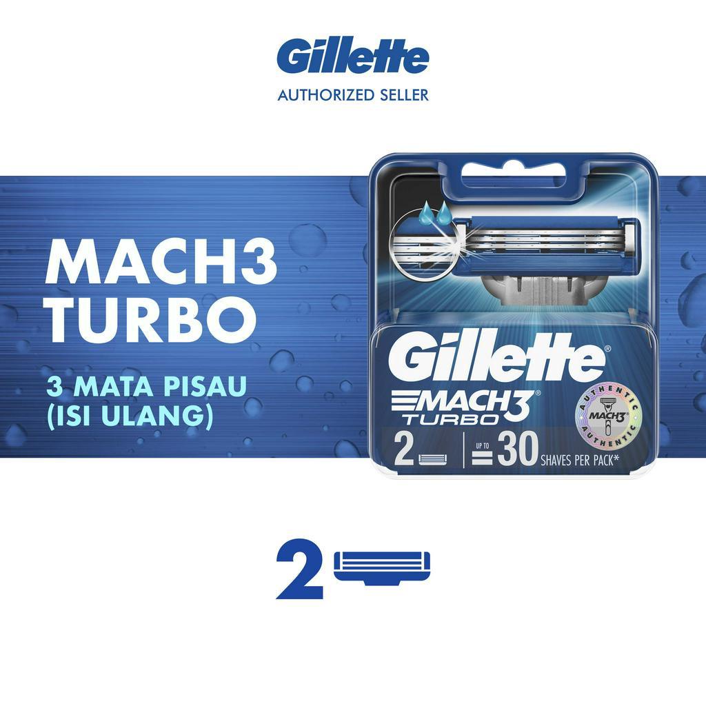 Gillette Alat Cukur Mach 3 Turbo Isi 2 Refill Pisau Cukur Isi Ulang