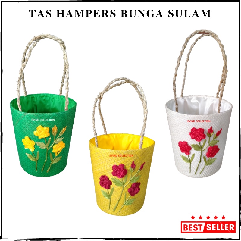 Tas Parcel Anyaman Variasi Bunga Sulam Keranjang Hampers Anyaman Pandan