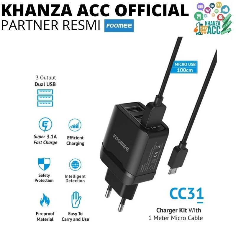 KHANZAACC Foomee CC31 Charger 3 USB Port + Micro Cable Set