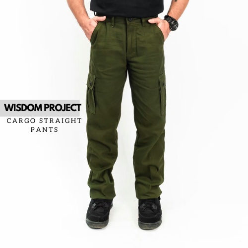 Wisdom Project - Celana Kargo Standar Reguler Fit  Original Non Stretch Canvas premium - Green Army