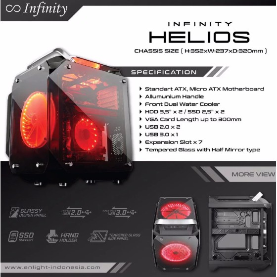 Casing Gaming Komputer PC CPU INFINITY HELIOS -NON PSU-