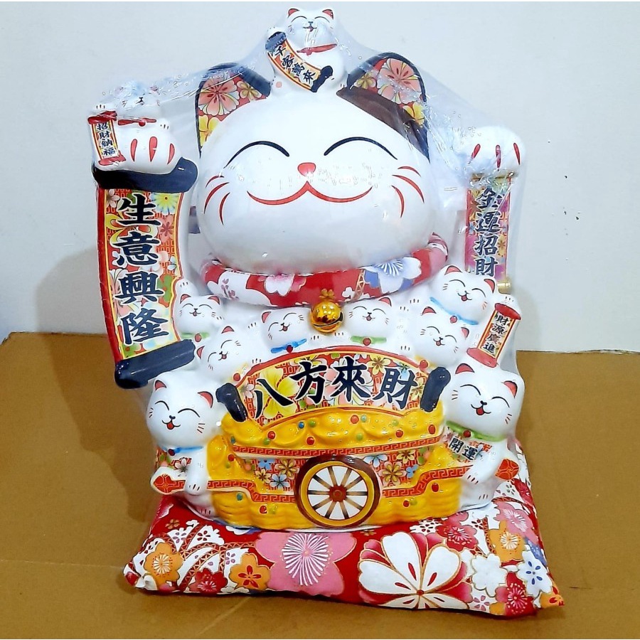 Maneki Neko Kucing Tangan Goyang Premium Kucing Hoki Besar Jumbo