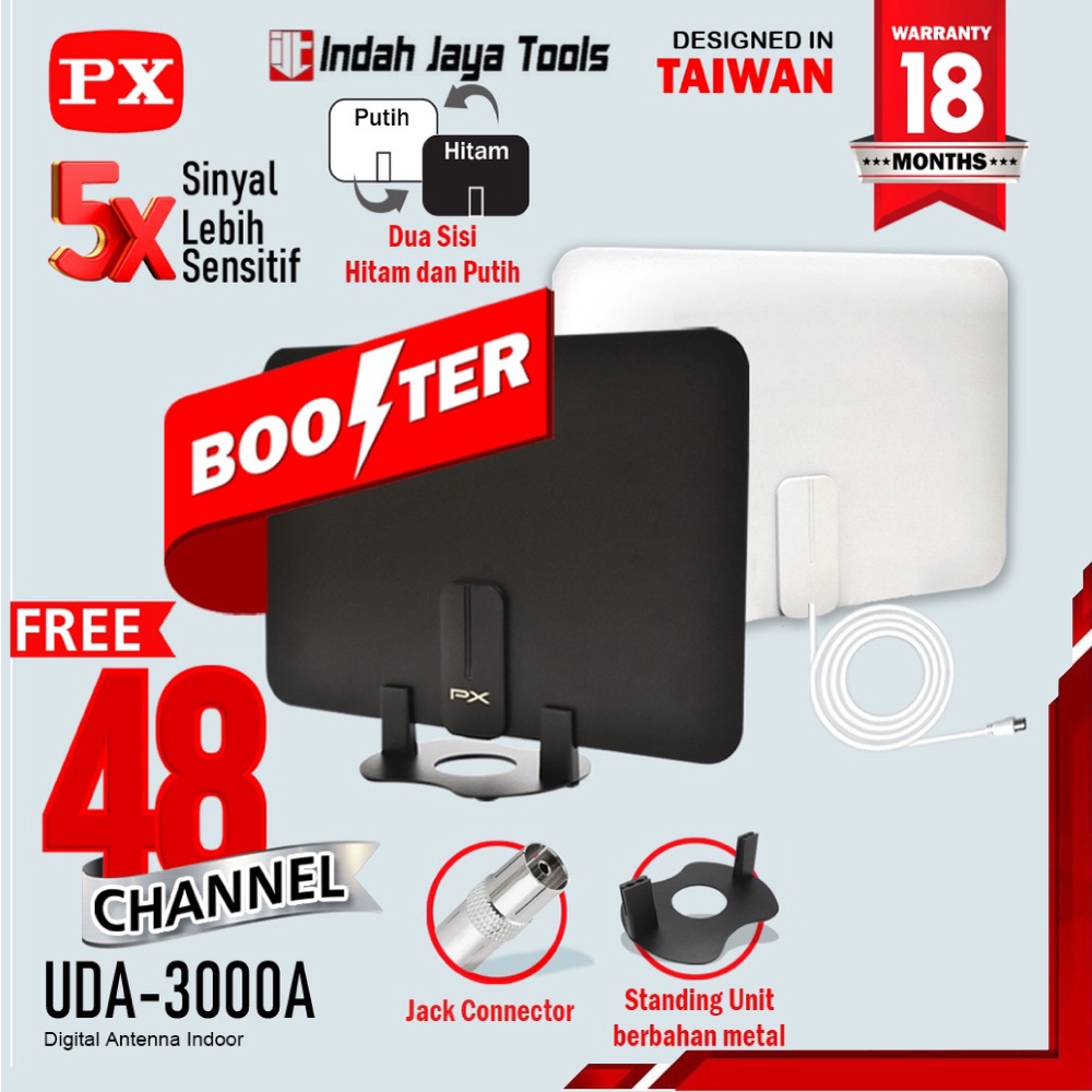 PX UDA-3000A Antena TV Digital Analog Indoor Dinding DVB T2 + Antene