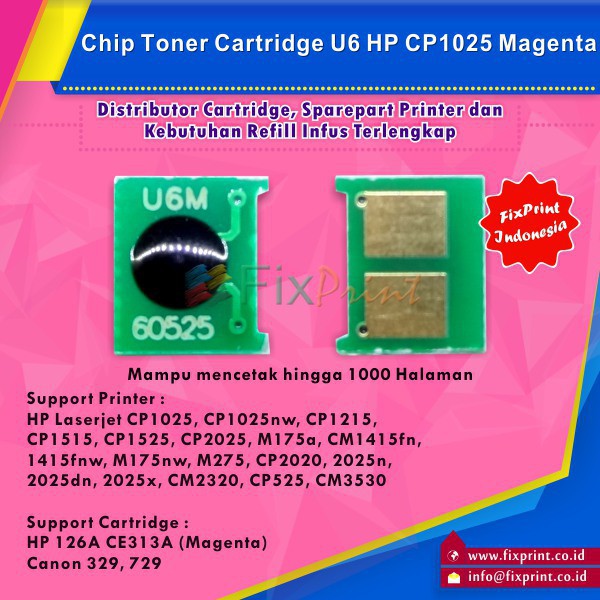 Chip Toner Cartridge U6 Magenta HP 1025 CP1025 CP1025nw 100colorMFP CP1215 CP1515 CP1525 CP2025