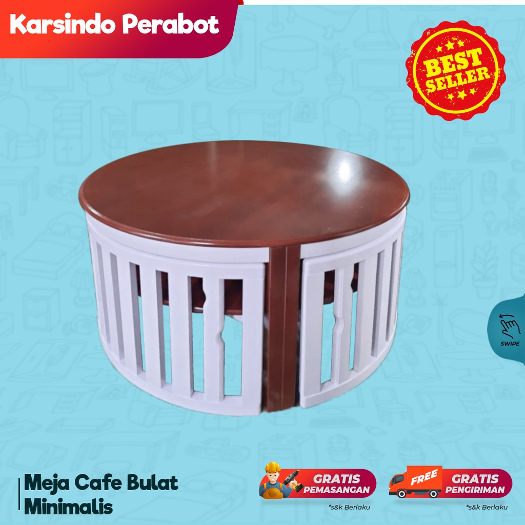 Meja Cafe Kayu  Bulat 4 Kursi terbaru