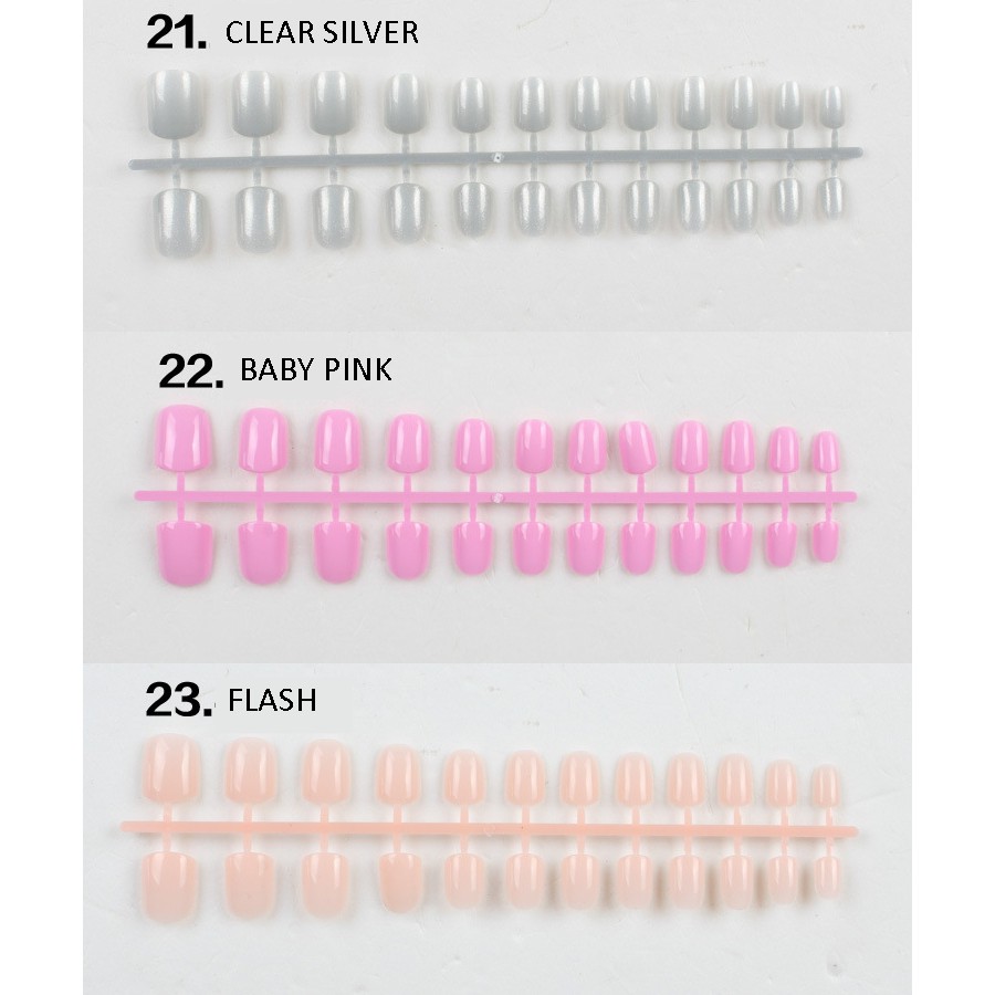 KUKU PALSU FAKE NAILS SQUARE SHORT GLOSSY STYLE 24PCS BAG 1B