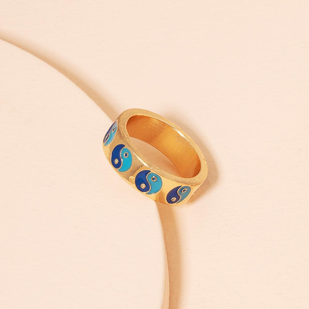 Needway Alien Face Rings Keren Geometris Enamel Gadis Zirkon Kristal Perhiasan Fashion