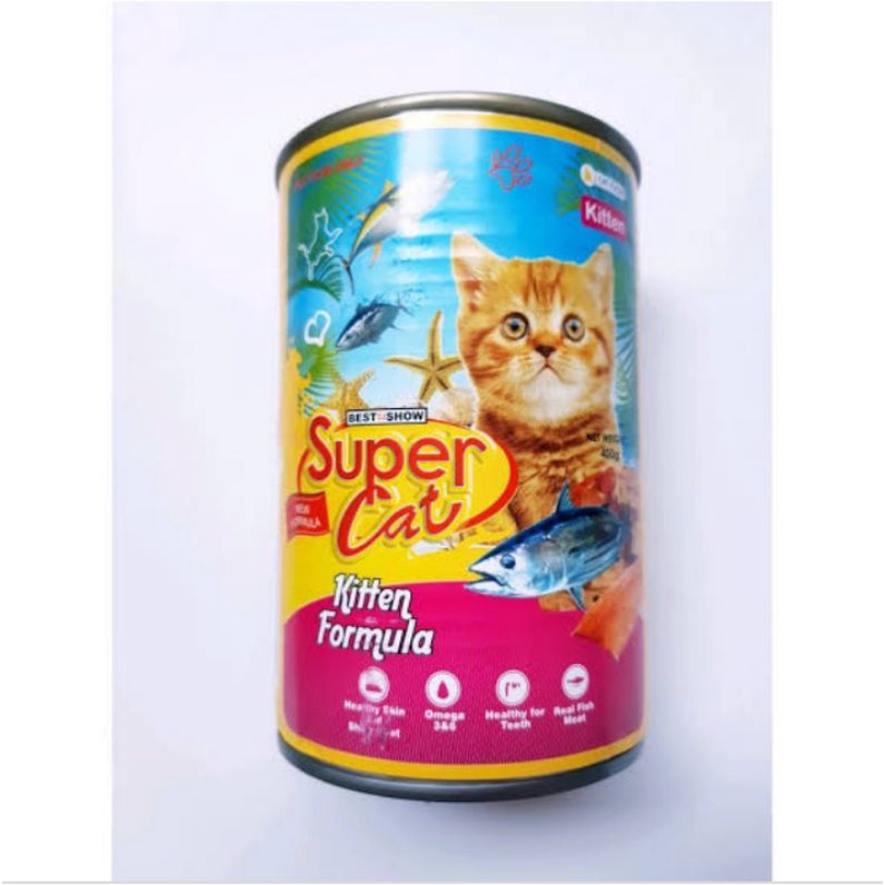 makanan kucing super cat kaleng kitten formula 400 gram paket 1 dus isi 24 kaleng link grab&amp;jojek