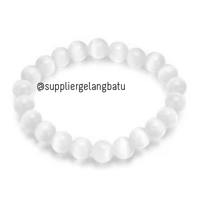 gelang batu cat eye putih mata kucing asli shambala kristal bead