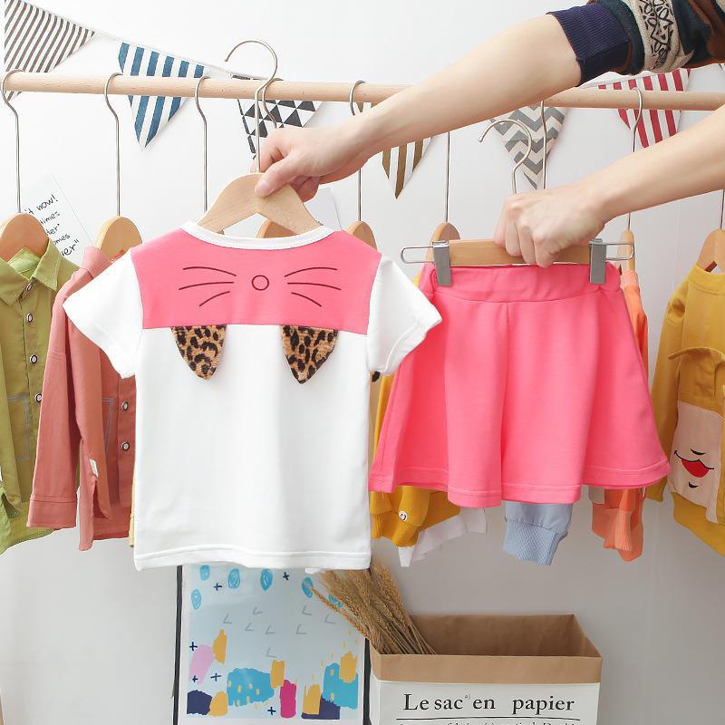 (0-3 Tahun) Setelan Baju Bayi Import SetG1320 Pakaian Anak Perempuan Kaos Kucing Cat