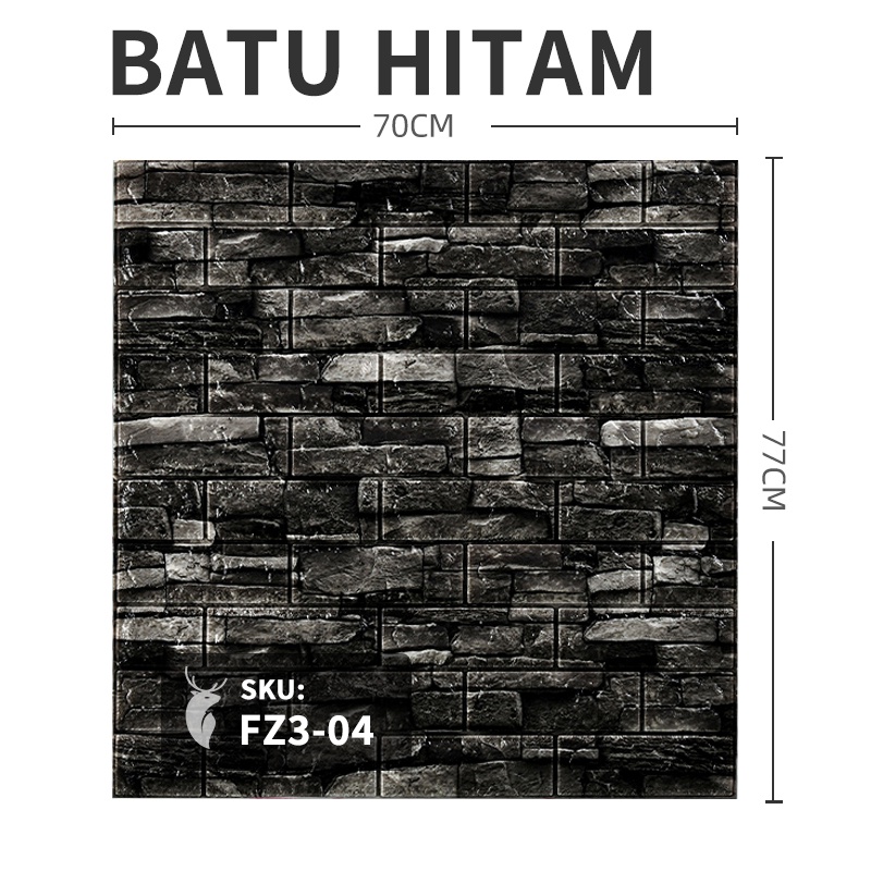 Wallpaper Dinding Foam 3D Motif Batu Bata Walpaper Stiker Dinding Dekorasi Kamar Murah 3dWalpaper 70 x 77 cm High Quality Guarantee-FZ302-BATU HITAM