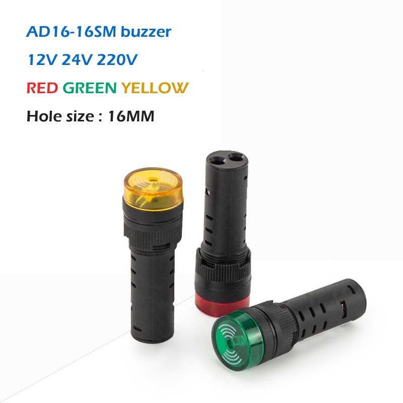 12V 24V DC 220V AC 16mm Flash Buzzer AD16 16SM LED Light Pilot Lamp Beeper Alarm Warning Signal Indi