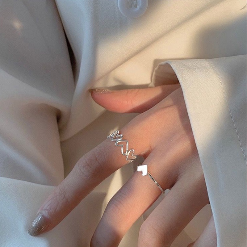 2pcs / Set Cincin Jari Telunjuk Model Hollow Untuk Wanita