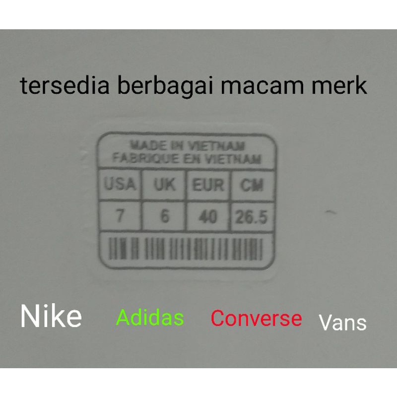 label size sepatu gosok made in Vietnam isi 5 lembar ,uk 39s/d43