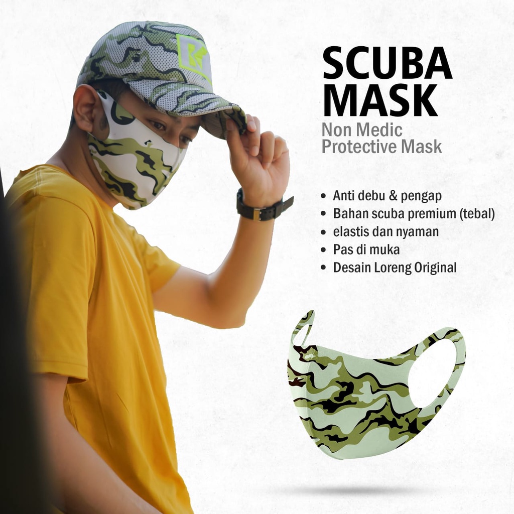 Masker Scuba Dewasa - Gramasi 340 - Anti Polusi dan Lembut - Bisa Dicuci - Tebal dan Premium