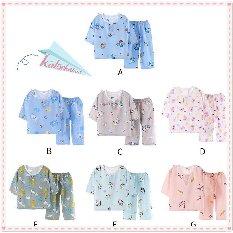Set Piyama Lengan Pendek Motif Kartun Celana  Panjang  