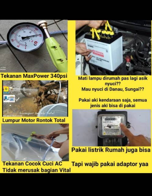 Paket Mesin 250psi &amp; Gun &amp; Nepel Dinamo Sprayer Water Pump DC Topp