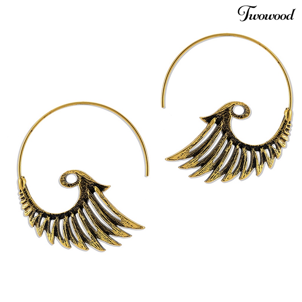 1 Pasang Anting Kait Juntai Bentuk Spiral Merak Bahan Alloy Gaya Etnik Retro Untuk Wanita