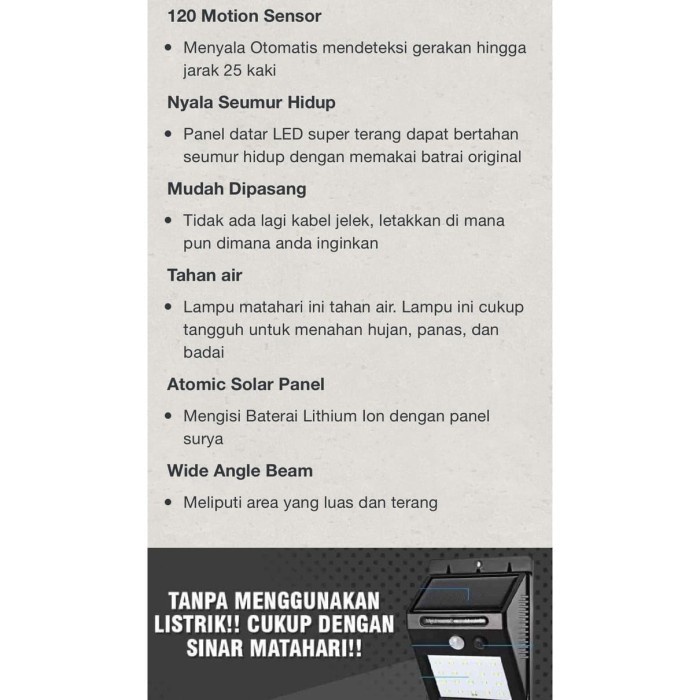 BAROKAH TAFFLED lampu solar sensor gerak weatherproof 460 lumens 6500K