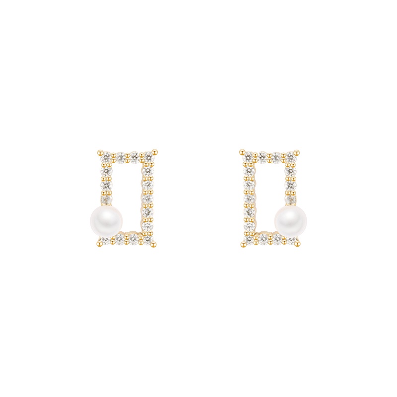 S925 Silver Plated Geometric Square Earrings Pearl Earrings Ear Studs for Lovely Girls