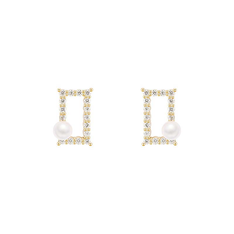 S925 Silver Plated Geometric Square Earrings Pearl Earrings Ear Studs for Lovely Girls