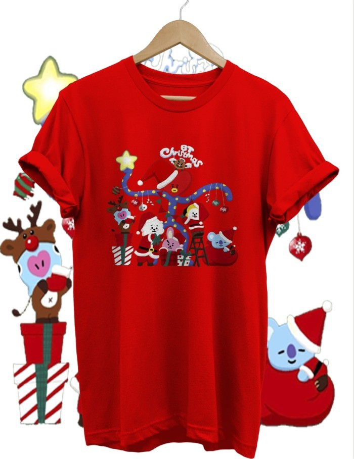 KAOS TSHIRT BT21 BAJU NATAL CHRISTMAS MERRY CHRISTMAS KATUN COMBED 30S