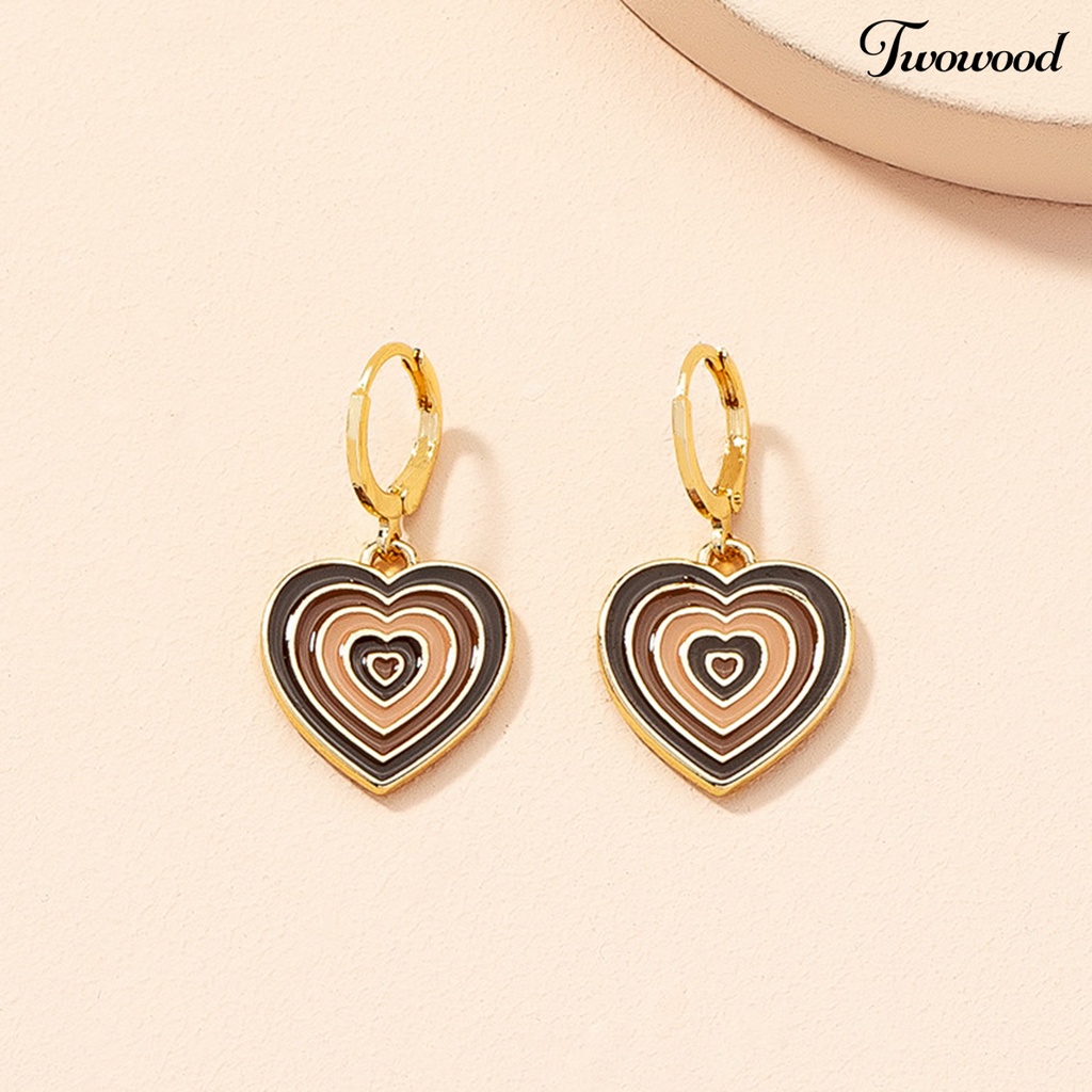 1 Pasang Anting Stud Multi Layer Bentuk Hati Untuk Kencan