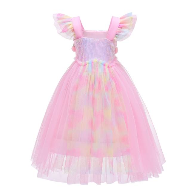 GAUN PANJANG PRINCESS RAINBOW PINK / DRESS PESTA ANAK GLITTER UNICORN IMPORT KOREA