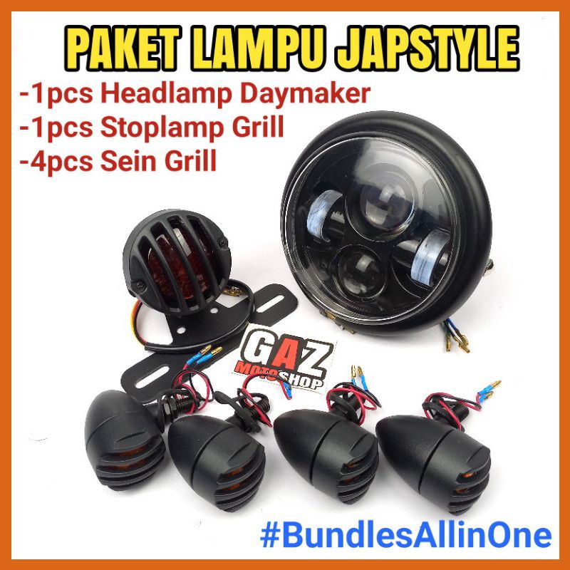 Paket Lampu Japstyle Grill Headlamp Stoplamp Sein Sen Tralis Lampu Stop Reteng CB Custom