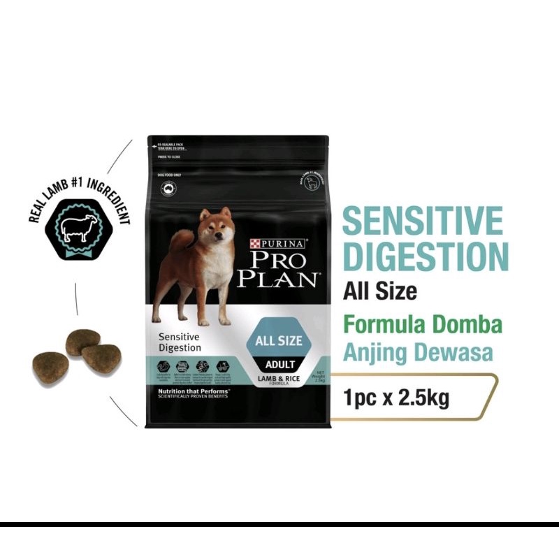 PRO PLAN Dog Puppy Sensittive Digestiob All Size Lamb&amp;Rice Makanan Kering Anak Anjing