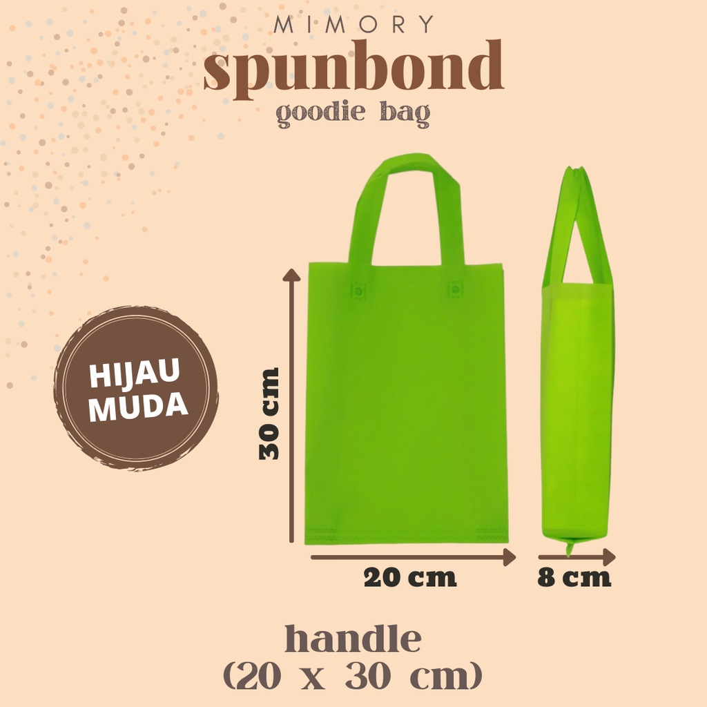 

TAS SPUNBOND 20x30 cm HANDLE -HIJAU MUDA- /Goodie Bag/Ultah/Tas Belanja/Tas Sablon