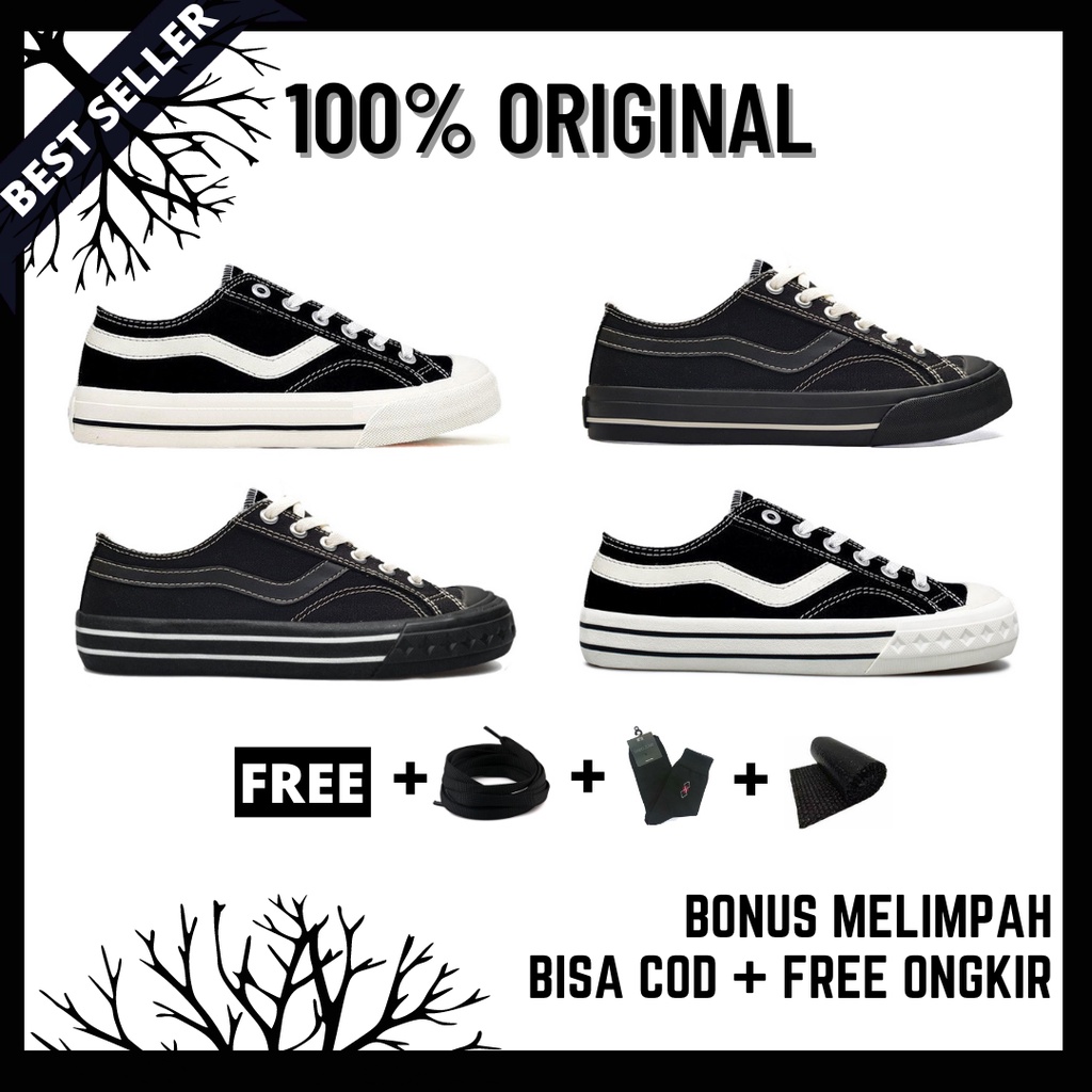 100% Original Sepatu Lokal Casual Black White Low | Not Ventela Public Low