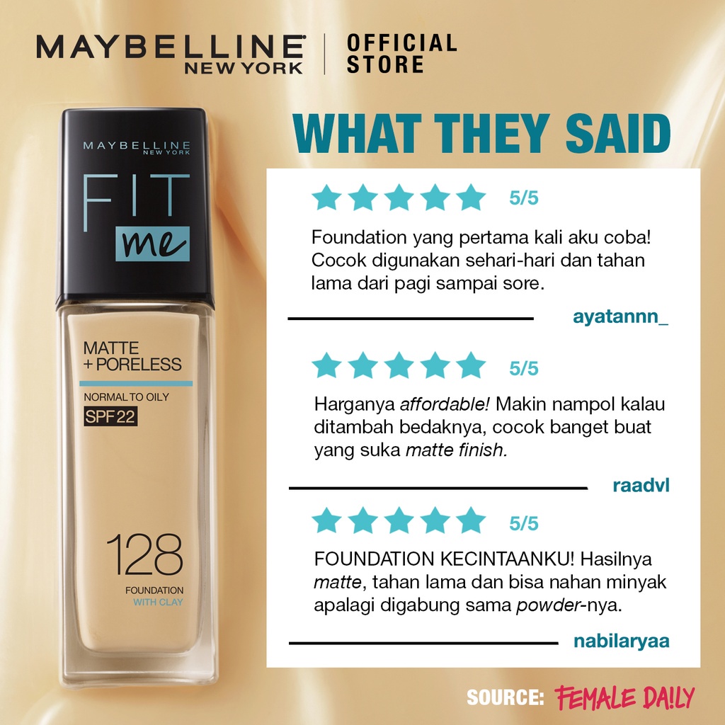 Maybelline Fit Me Matte &amp; Poreless Foundation [ 128 Warm Nude ] + 12H Oil Control Powder [ 120 ]